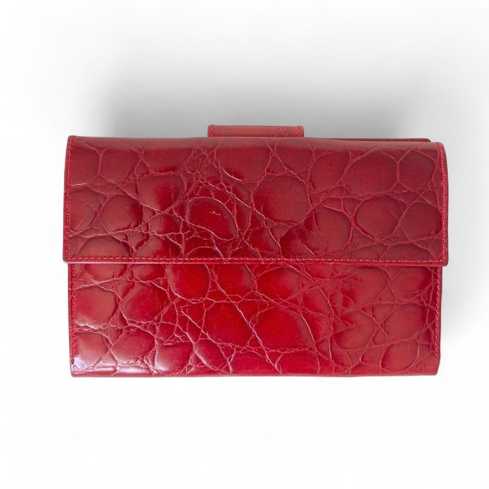 NWOT- FIOCCHI Italy Genuine Embossed Crocodile Leather Red  Wallet